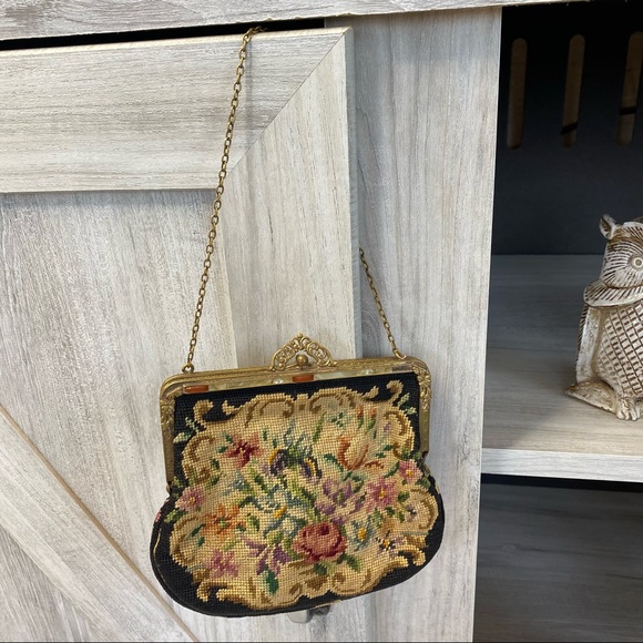 Vintage AUSTRIAN Petite Point Floral Tapestry Evening Handbag Purse - Picture 2 of 13